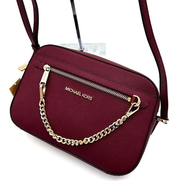 MICHAEL KORS LARGE EW ZIP CHAIN CROSSBODY BAG DARK CHERRY (NWT) - Picture 5 of 11